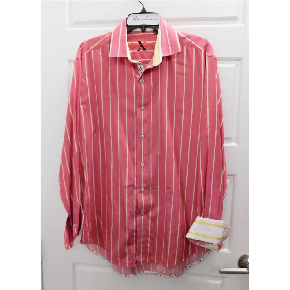 Robert Graham 100% Cotton Red Striped Button Down Shirt L